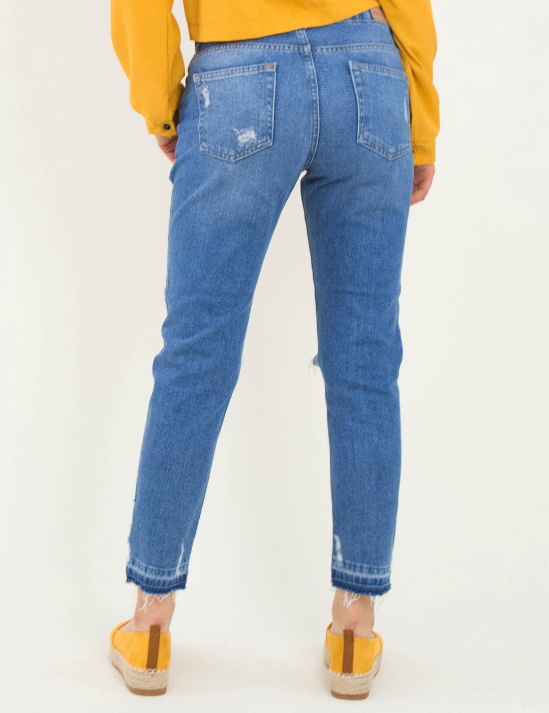 Γυναικείο μπλε τζιν Boyfriend σκισίματα μεσοκάβαλο 5730 φωτογραφία